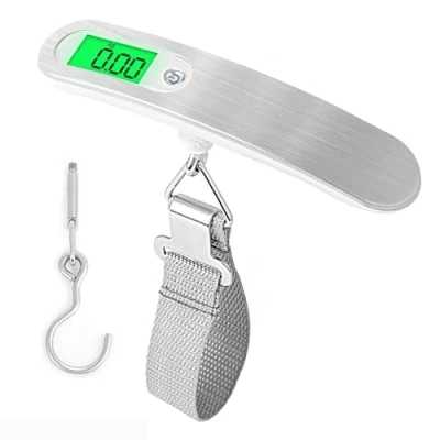Afbeelding van AiQInu digitale bagageweegschaal voor koffers, 50 kg, bagageweegschaal, met haak en lcd display, wit