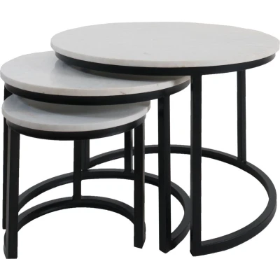 Afbeelding van Home67 Salontafel Jasmin Marmer Set van 3 Wit/Zwart