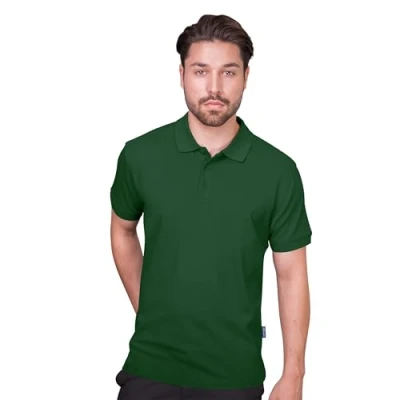 Image de HRM Polo lourd pour homme 100% coton basique lavable jusqu&#039;à 60 C Vêtement durable et de qualité supérieure, Vert bouteille, XXL
