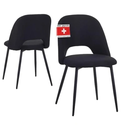 Afbeelding van Albatros eetkamerstoelen met stoffen bekleding, set van 2 Silvi, zwart Stijlvol vintage ontwerp, bekleding , SGS geteste gestoffeerde stoel Modern