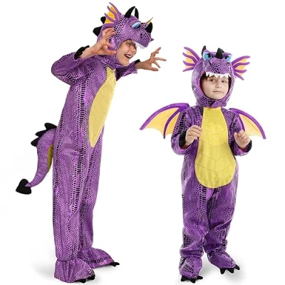 Afbeelding van Spooktacular Creations Halloween kinderen, uniseks, paars, draak, luxe dinosaurussenkostuum, set voor 3T