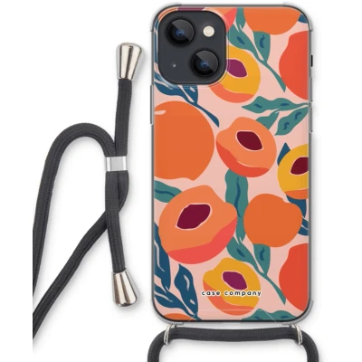 Afbeelding van Case Company® hoesje met Koord geschikt voor iPhone 13 mini Perzik Telefoonhoesje Zwart Extra Bescherming aan alle Kanten en Over de Schermrand