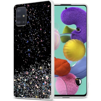 Afbeelding van Cadorabo Hoesje geschikt voor Samsung Galaxy A51 4G / M40s in Zwart met Glitter Beschermhoes van flexibel TPU silicone fonkelende glitters Case Cover Etui