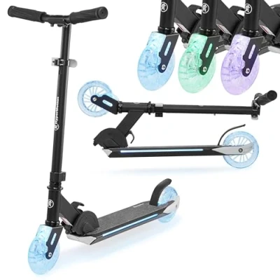 Afbeelding van HyperMotion Scooter voor kinderen vanaf 5 jaar, met LED Ice Flash verlichting, tweewielig, opvouwbaar, max. belasting, 50 kg, rubberen wielen, 125 mm, flex Fender rem, verstelbare stuur in hoogte