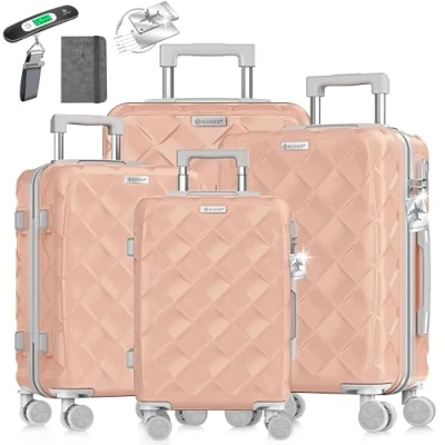 Afbeelding van KESSER® Kofferset 4 delig Reiskoffer met Wielen inclusief Paspoorthouder &amp; kofferweegschaal bagagelabel Trolley Reiskofferset groote Koffers Handbagage / Ruimbagage Nude Grey