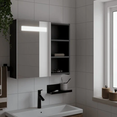 Afbeelding van vidaXL Badkamerkast met spiegel en LED 60x13x52 cm zwart