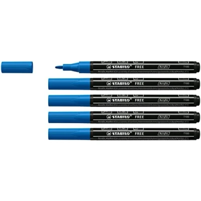 Afbeelding van STABILO FREE Acryl Marker T100 Ronde Punt 1 2 mm Donker Blauw Doos 5 stuks