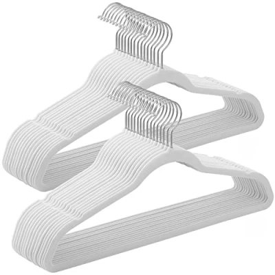 Afbeelding van SONGMICS CRF026W02 30 stuks fluwelen kleerhangers voor jassen, overhemden en pakken, 41,5 cm breed, dun duurzaam, 360 graden draaibare haken wit