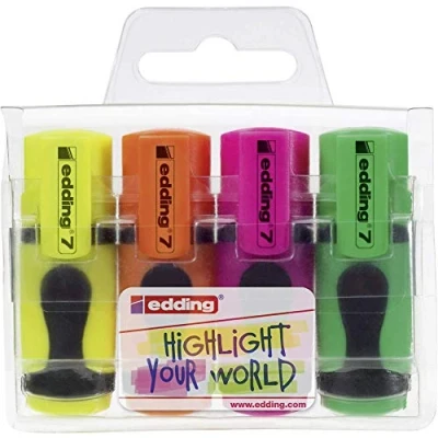 Afbeelding van Edding 7, 4 stuk(s), Lichtblauw, Lichtgroen, Lichtroze, Pastel, Violet, Beitelvormige punt, Verschillende kleuren, 1 mm, 3 mm