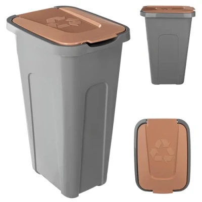 Afbeelding van KADAX Afvalemmer voor afvalscheiding, 30 liter, robuust, met luchtdicht klapdeksel, afvalscheidingssysteem, kunststof (1, bruin deksel)