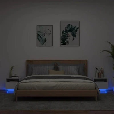 Afbeelding van Nachtkastjes met LED verlichting 2 st 40x39x37 cm wit