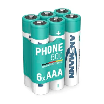 Afbeelding van ANSMANN Set van 6 AAA Micro 800 mAh 1,2 V NiMH batterijen voor draadloze telefoon, oplaadbare batterij met lage zelfontlading, maxE, vaste