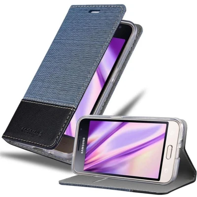 Afbeelding van Cadorabo Hoesje geschikt voor Samsung Galaxy J1 2016 in DONKERBLAUW ZWART Beschermhoes met magnetische sluiting, standfunctie en kaartvakje Book Case Cover Etui