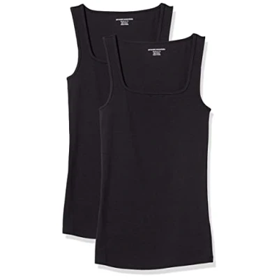 Image de Amazon Essentials Lot de 2 débardeurs à col carré pour femme, coupe ajustée, noir, taille XXL
