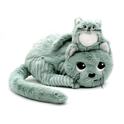 Afbeelding van Les Déglingos PTIPOTOS Miaou Le Chat Maman Baby zacht pluche dier ideaal cadeau voor geboorte mintgroen 33 cm