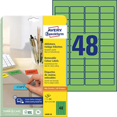Afbeelding van Etiket Avery Zweckform L6040 20 45.7x21.2mm groen 960stuks