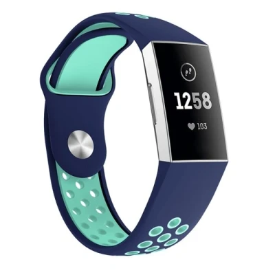 Afbeelding van Fitbit Charge 3 &amp; 4 siliconen DOT bandje Mint / Blauw Maat: Small