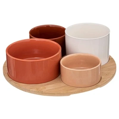 Afbeelding van Snackserveerset, bamboe dienblad, 5 delig