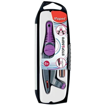 Image de Compas Stop and Safe à bague Maped + 1 crayon mini Black&#039;Peps