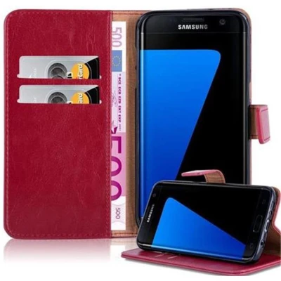 Afbeelding van Cadorabo Hoesje geschikt voor Samsung Galaxy S7 EDGE in WIJN ROOD Beschermhoes met magnetische sluiting, standfunctie en kaartvakje Book Case Cover Etui