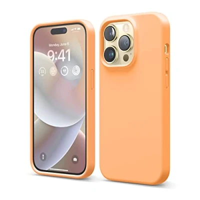 Afbeelding van elago siliconen hoesje compatibel met iPhone 14 Pro (6,1 inch), beschermhoes, volledige bescherming, schokbestendig, 4 structuren, zachte microvezel, voorkomt krassen, oranje