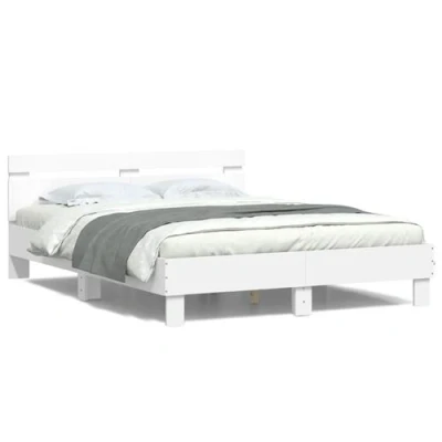 Afbeelding van vidaXL Bedframe met hoofdeinde en LED wit 150x200 cm