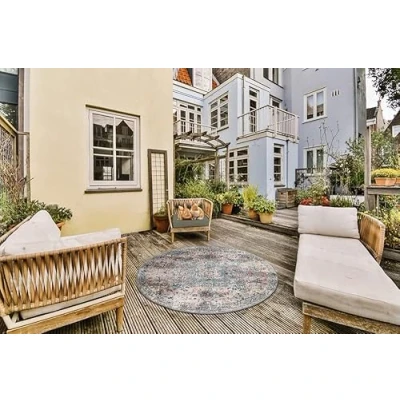 Afbeelding van Buitentapijt voor balkon terras of tuin Donker gekleurd 120x120 Rond robuust outdoor Vloerkleed weerbestendig en UV bestendi Binnen Buiten The Carpet Palma