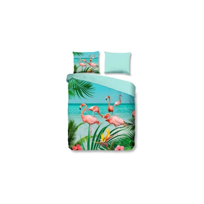 Afbeelding van Dekbedovertrek 200x220 cm Flamingo en Tropische Print Multicolor 2 Persoons 100% Zacht Microfiber