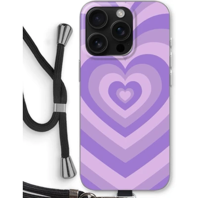 Afbeelding van Case Company® hoesje met Koord geschikt voor iPhone 16 Pro Hart Paars Telefoonhoesje Zwart Bescherming aan alle Kanten en Over de Schermrand