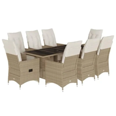 Afbeelding van vidaXL 9 delige Bistroset met kussens poly rattan beige