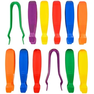 Afbeelding van edxeducation 12 stuks jumbo pincetten voor kinderen vanaf 18 m en meer, 6 kleuren plastic pincet peuters fijne motoriek bakken