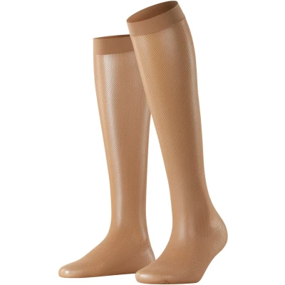 Afbeelding van FALKE 1 paar kniekousen van zachte stof voor dames, huidskleur, roze, vele andere kleuren, elastische sokken met hoogwaardig patroon netstof, beige (poeder 4169)