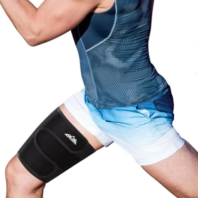 Afbeelding van supregear Dijsteun, verstelbare neopreen compressiemouw voor Ischio beenwarmers, quad wrap, ademend, antislip, bovenbeenbrace, slanker, vrouwen en mannen, zwart
