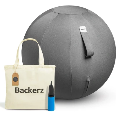 Afbeelding van Backerz® Zitbal Kantoor en Thuis 65 CM Luxe Yoga Bal Zitballen met Hoes Ergonomische Bureaustoel Linnen Donkergrijs
