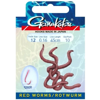 Afbeelding van Gamakatsu Onderlijnen Red Worm haak 5260R 45cm (10 pcs) Maat : 8 0.20mm