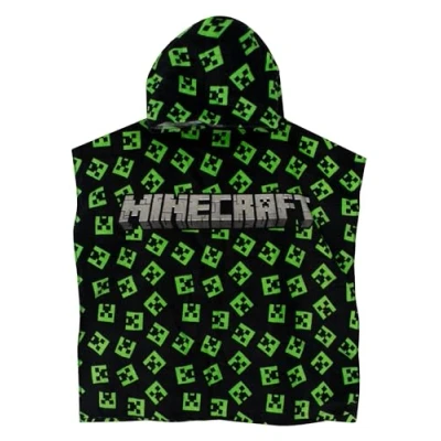 Afbeelding van Minecraft handdoek met capuchon, poncho voor kinderen, strandponcho, spelletjes, eenheidsmaat, zwart