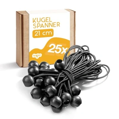 Afbeelding van fuxton Rubberen spanbanden met TÜV gecertificeerde bal (zwart, 21 cm) voor tenten, dekzeilen, posters, zeilspanners, expansiellussen, dekzeilhouder, tentrubber