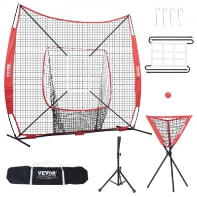 Image de VEVOR Filet d&#039;Entraînement de Baseball Softball 244x211 cm, pour Frapper, Attraper, Lancer, Équipement avec Cadre d&#039;Arc, Sac Transport, Zone Frappe, Balle, Tee, Collecteur
