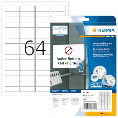 Afbeelding van HERMA Zichtruiter etiketten wit verwijderb. 45.7x16.9 mm A4