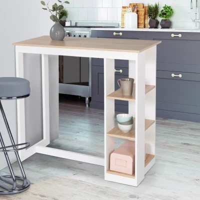 Image de Table de bar BARTH 2 à 4 personnes ajourée bois blanc et plateau façon hêtre