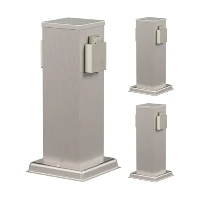 Afbeelding van ledscom.de Tuinstekkerdoos POLLY, buiten, IP44, 2 voudig, roestvrij staal, hoekig, 27 cm, 3 st.