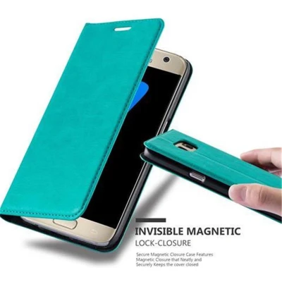 Afbeelding van Cadorabo Hoesje geschikt voor Samsung Galaxy S7 in BENZINE TURKOOIS Beschermhoes met magnetische sluiting, standfunctie en kaartvakje Book Case Cover Etui