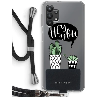 Afbeelding van Case Company® hoesje met Koord geschikt voor Samsung Galaxy A32 5G Hey you cactus Telefoonhoesje Zwart Bescherming aan alle Kanten en Over de Schermrand