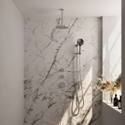 Afbeelding van Brauer Chrome Edition Regendoucheset inbouw hoofddouche 20cm plafondarm 3 gladde knoppen handdouche rond standen chroom