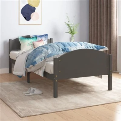 Afbeelding van vidaXL Bedframe massief grenenhout donkergrijs 100x200 cm