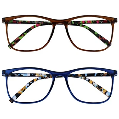 Afbeelding van OPULIZE Arc Pack grote leesbril, bruin, blauw, motief mannen vrouwen R66 23 +3,00, bruin/blauw