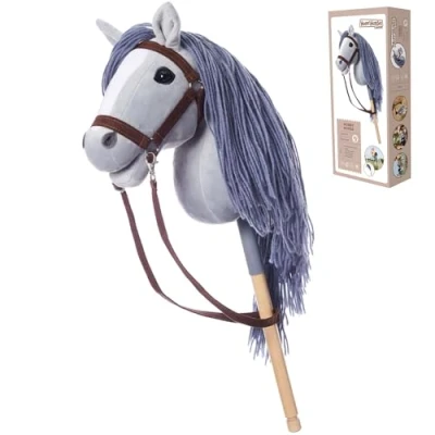 Afbeelding van HOPPIHORSE Slagpaard A3 met riem, schouderriem, hoogwaardige pluche staart lange manen, siliconen handvat voor betere grip, geschenkverpakking