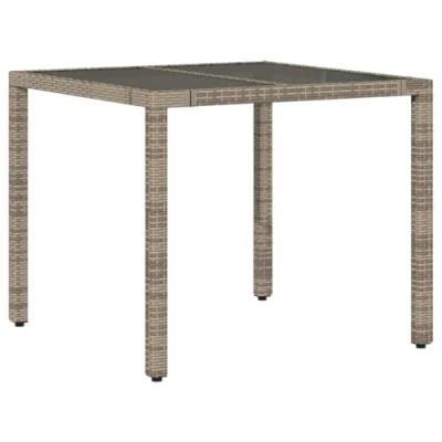 Afbeelding van Tuintafel met glazen blad 90x90x75 cm poly rattan grijs