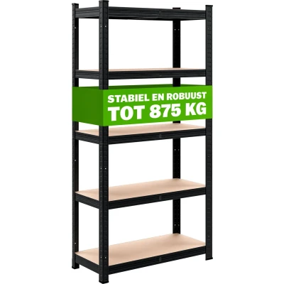 Afbeelding van Opbergrek Metaal Incl. 5 MDF Planken 180x90x40 cm Zwart