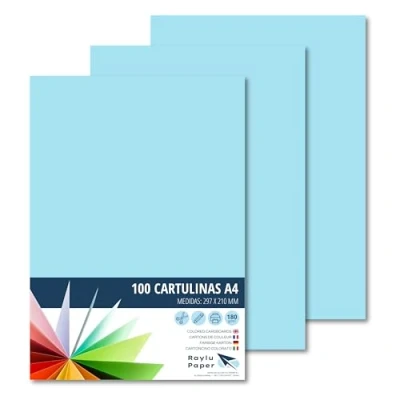 Afbeelding van Raylu Paper® 100 stuks A4 kaarten blauw 180 g 210 x 297 mm ideaal voor binden, kantoorwerk, tekenen, karton geschikt schoolgebruik, hemelsblauw